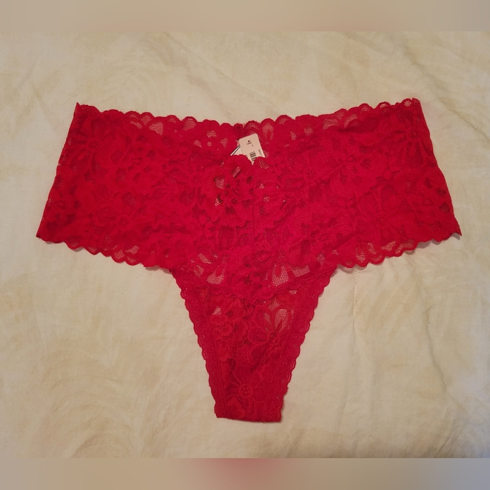 VICTORIA'S SECRET Red Corded Lace Lacie Hi Waist Waisted Rise Thong Panty S Sm